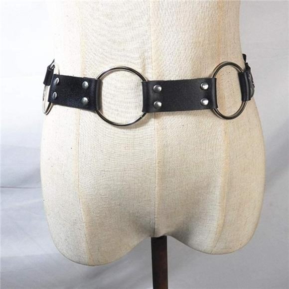 Women\'s Punk Rocker Grommet Leather Waist Belts with Metal Chains Tassel main image 4